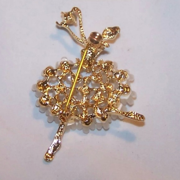 Ballerina Multi Color Crystal, White Acrylic Flowers, & Gold Alloy Dance Brooch - Picture 4 of 5